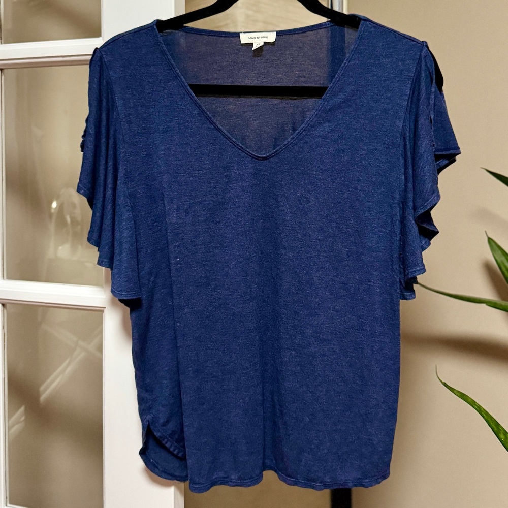Max Studio Navy Short Sleeve Top